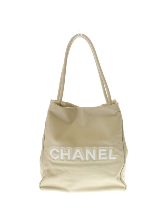 Chanel Camellia CC Logo Lambskin Leather Tote Beige